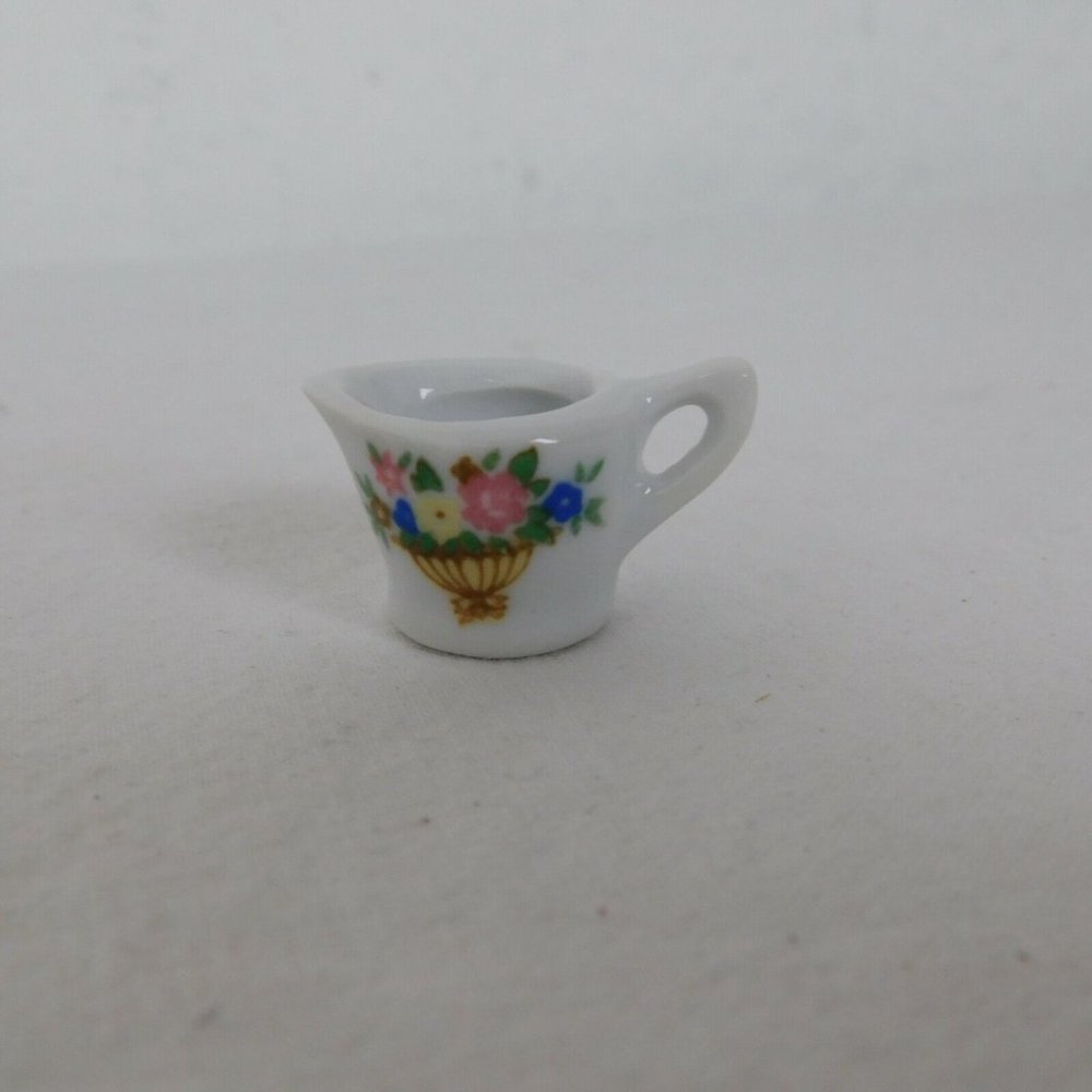 Porcelain 13 Piece Mini Miniature White w/Flower Basket Tea Set Teapot Dolls - Picture 6 of 11